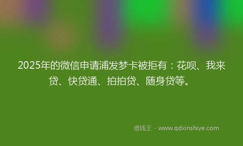 2025年的微信申请浦发梦卡被拒有：花呗、我来贷、快贷通、拍拍贷、随身贷等。
