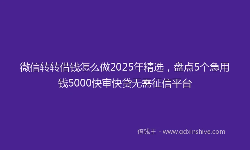 微信转转借钱怎么做2025年精选，盘点5个急用钱5000快审快贷无需征信平台