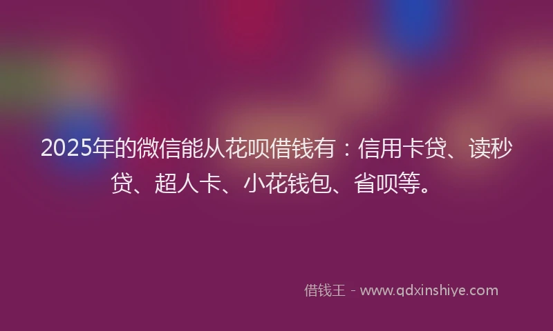 2025年的微信能从花呗借钱有：信用卡贷、读秒贷、超人卡、小花钱包、省呗等。