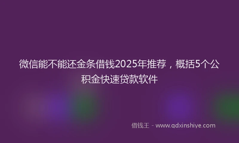 微信能不能还金条借钱2025年推荐，概括5个公积金快速贷款软件