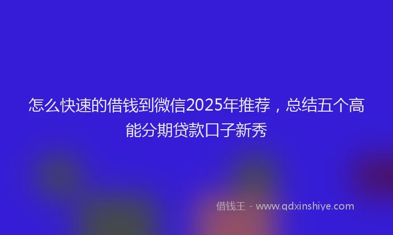 怎么快速的借钱到微信2025年推荐，总结五个高能分期贷款口子新秀