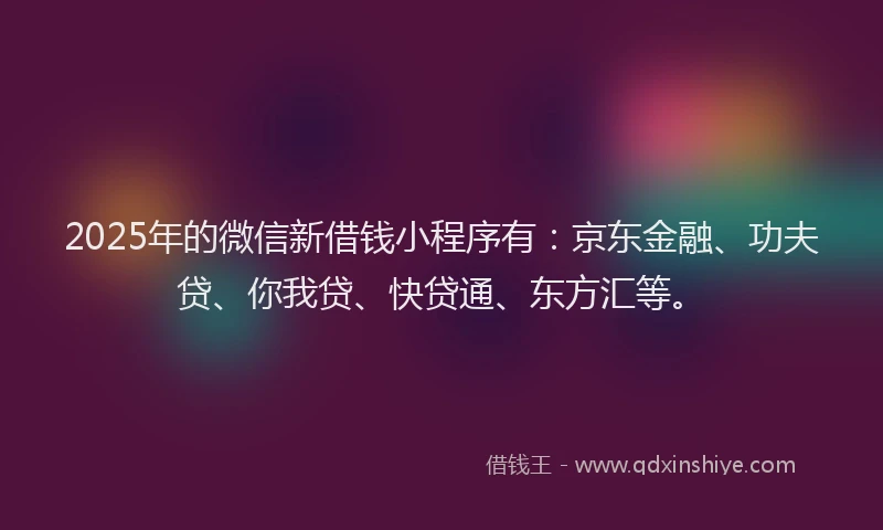 2025年的微信新借钱小程序有：京东金融、功夫贷、你我贷、快贷通、东方汇等。