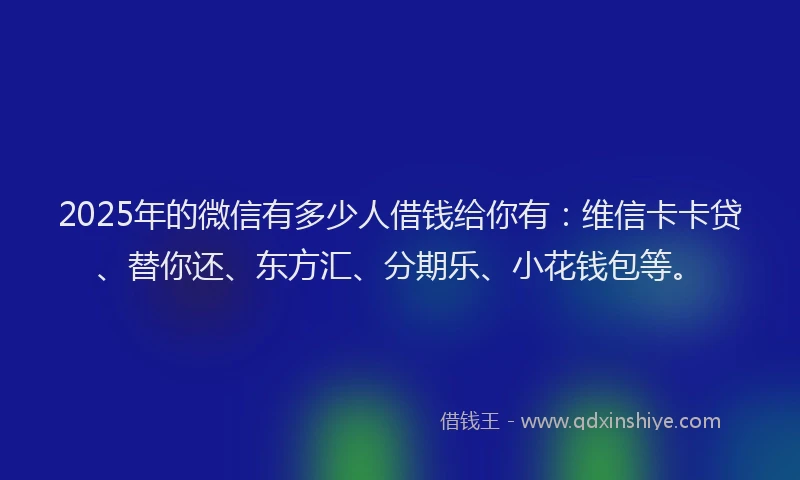2025年的微信有多少人借钱给你有：维信卡卡贷、替你还、东方汇、分期乐、小花钱包等。