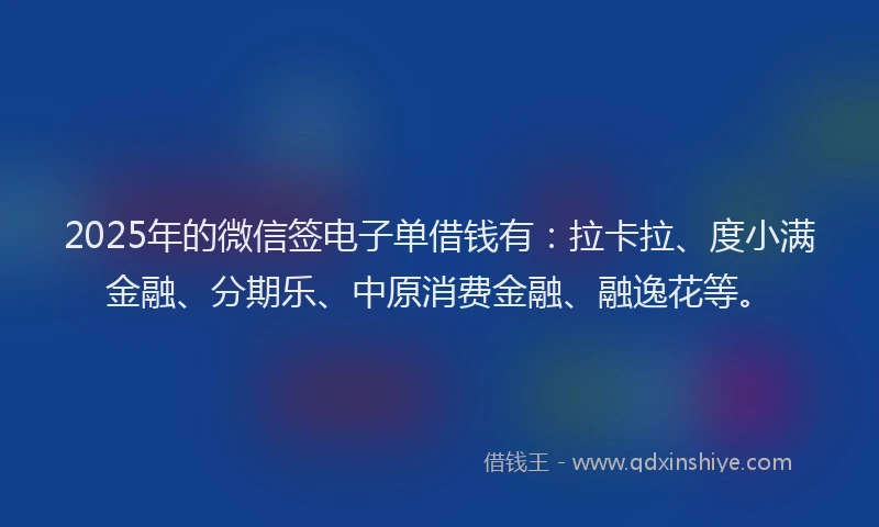 2025年的微信签电子单借钱有：拉卡拉、度小满金融、分期乐、中原消费金融、融逸花等。
