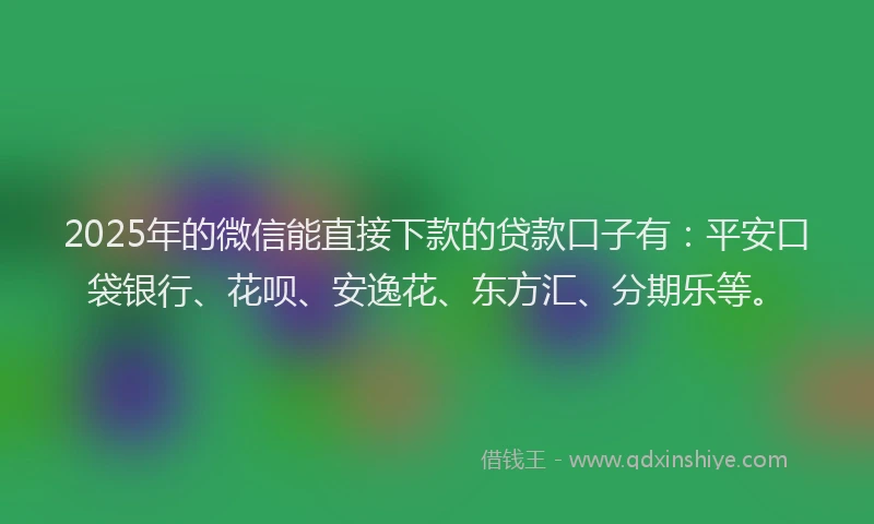 2025年的微信能直接下款的贷款口子有：平安口袋银行、花呗、安逸花、东方汇、分期乐等。