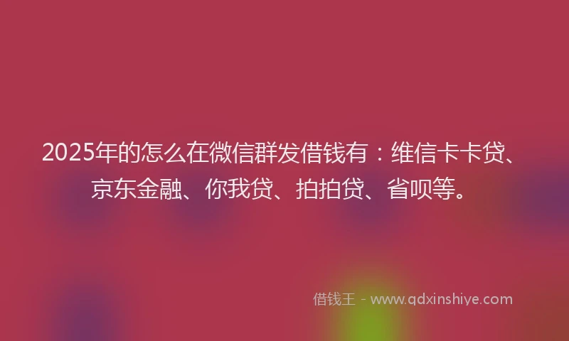 2025年的怎么在微信群发借钱有：维信卡卡贷、京东金融、你我贷、拍拍贷、省呗等。
