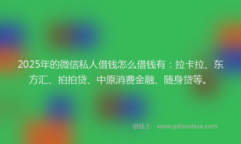 2025年的微信私人借钱怎么借钱有：拉卡拉、东方汇、拍拍贷、中原消费金融、随身贷等。