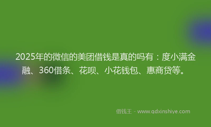 2025年的微信的美团借钱是真的吗有：度小满金融、360借条、花呗、小花钱包、惠商贷等。