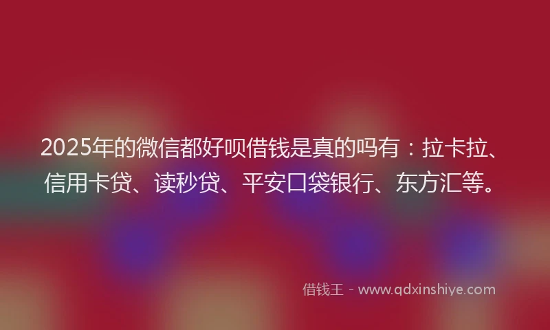 2025年的微信都好呗借钱是真的吗有：拉卡拉、信用卡贷、读秒贷、平安口袋银行、东方汇等。