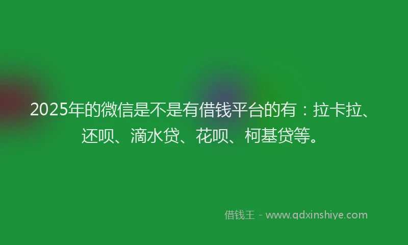 2025年的微信是不是有借钱平台的有：拉卡拉、还呗、滴水贷、花呗、柯基贷等。