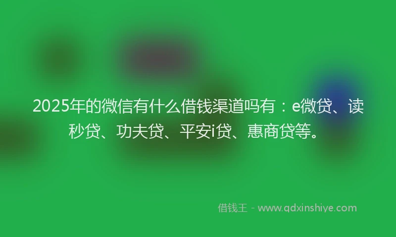 2025年的微信有什么借钱渠道吗有：e微贷、读秒贷、功夫贷、平安i贷、惠商贷等。