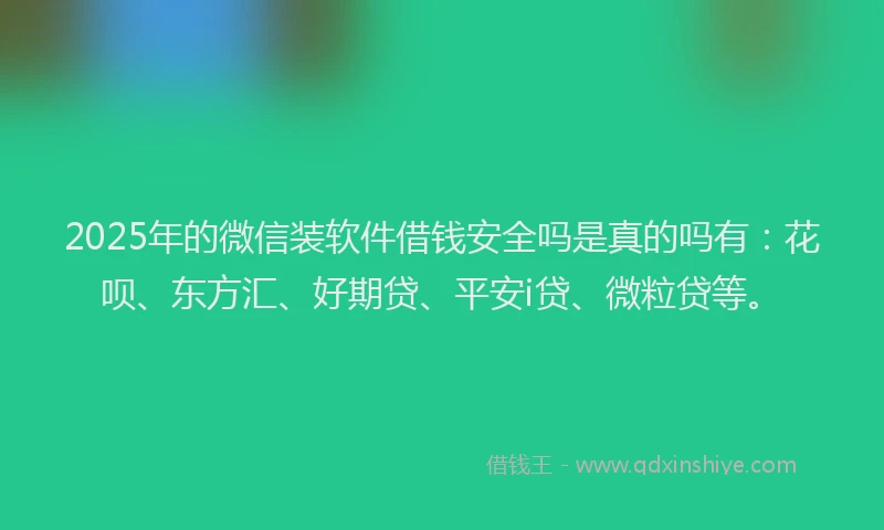 2025年的微信装软件借钱安全吗是真的吗有：花呗、东方汇、好期贷、平安i贷、微粒贷等。