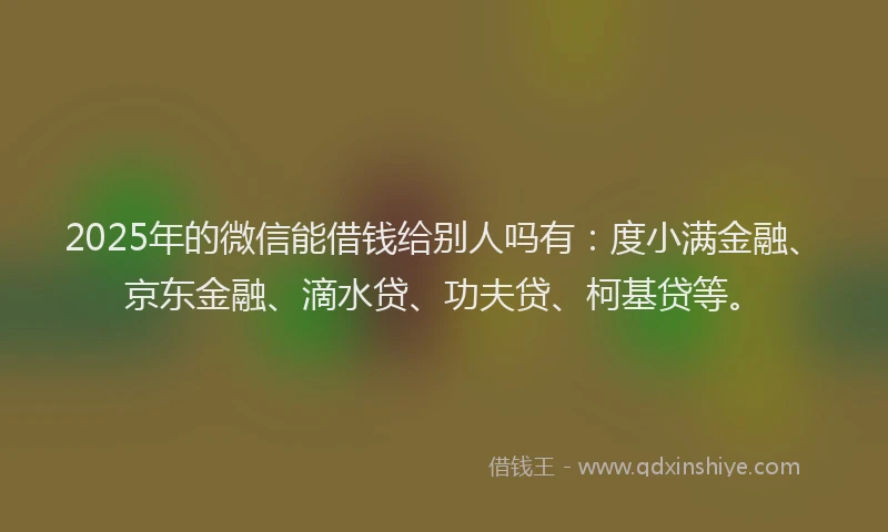 2025年的微信能借钱给别人吗有：度小满金融、京东金融、滴水贷、功夫贷、柯基贷等。