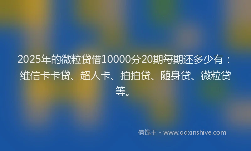 2025年的微粒贷借10000分20期每期还多少有：维信卡卡贷、超人卡、拍拍贷、随身贷、微粒贷等。