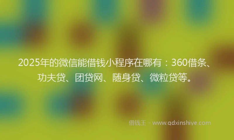 2025年的微信能借钱小程序在哪有：360借条、功夫贷、团贷网、随身贷、微粒贷等。