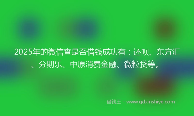 2025年的微信查是否借钱成功有：还呗、东方汇、分期乐、中原消费金融、微粒贷等。
