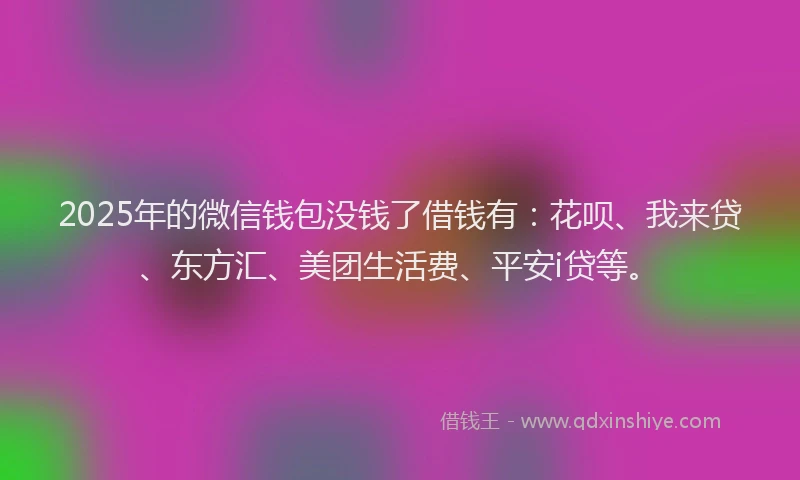 2025年的微信钱包没钱了借钱有：花呗、我来贷、东方汇、美团生活费、平安i贷等。