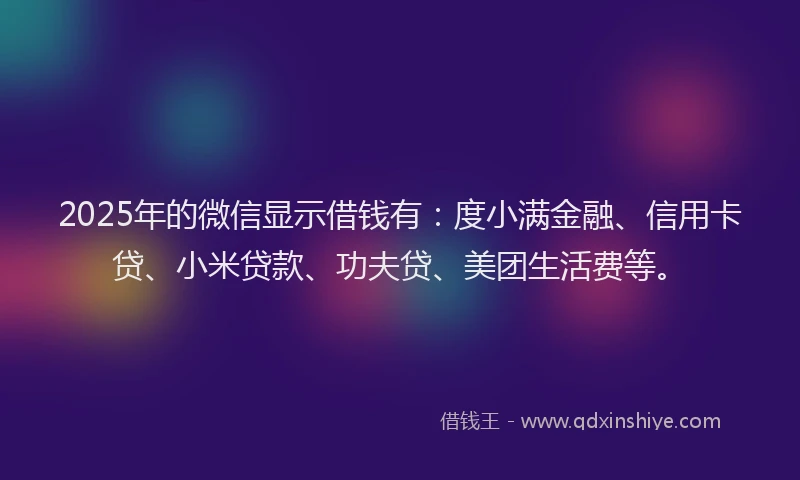2025年的微信显示借钱有：度小满金融、信用卡贷、小米贷款、功夫贷、美团生活费等。
