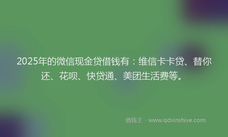 2025年的微信现金贷借钱有：维信卡卡贷、替你还、花呗、快贷通、美团生活费等。
