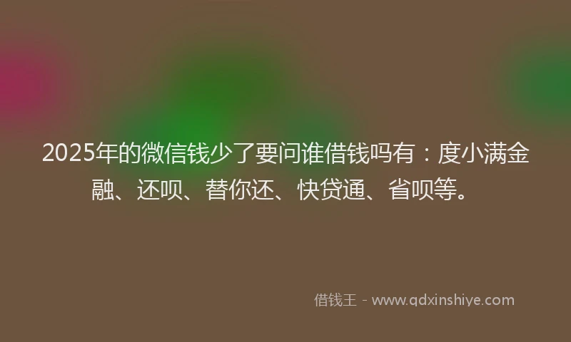 2025年的微信钱少了要问谁借钱吗有：度小满金融、还呗、替你还、快贷通、省呗等。