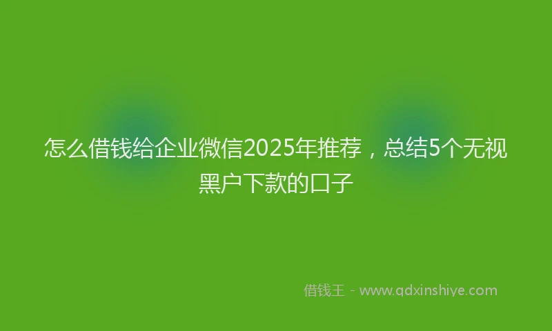 怎么借钱给企业微信2025年推荐，总结5个无视黑户下款的口子