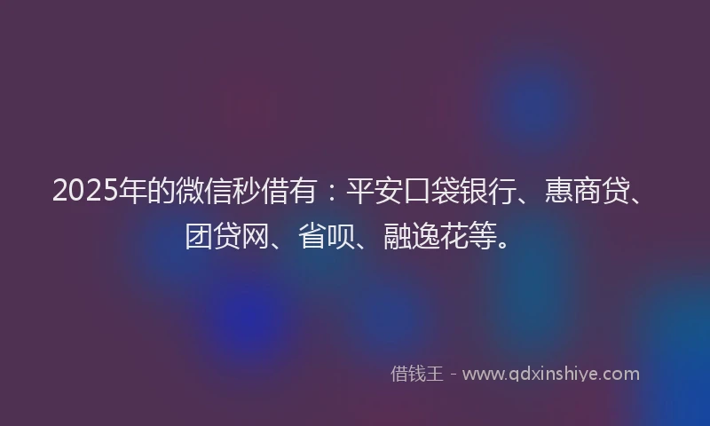 2025年的微信秒借有：平安口袋银行、惠商贷、团贷网、省呗、融逸花等。
