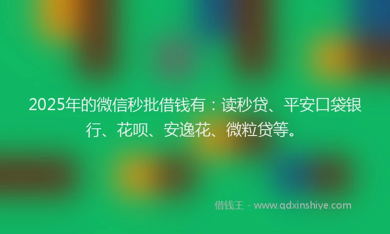 2025年的微信秒批借钱有：读秒贷、平安口袋银行、花呗、安逸花、微粒贷等。