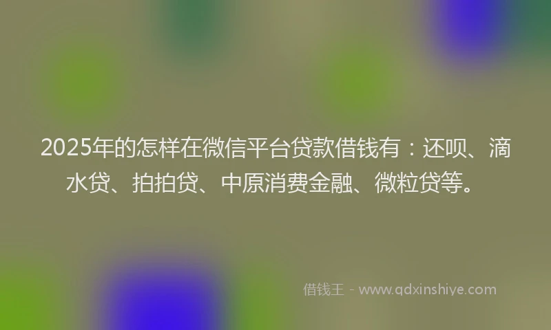 2025年的怎样在微信平台贷款借钱有：还呗、滴水贷、拍拍贷、中原消费金融、微粒贷等。
