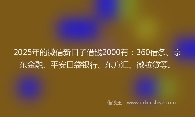 2025年的微信新口子借钱2000有：360借条、京东金融、平安口袋银行、东方汇、微粒贷等。