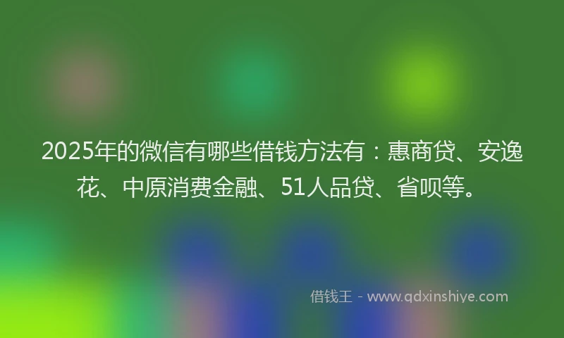 2025年的微信有哪些借钱方法有：惠商贷、安逸花、中原消费金融、51人品贷、省呗等。