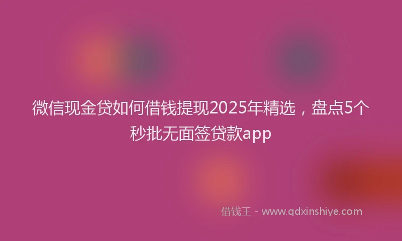 微信现金贷如何借钱提现2025年精选，盘点5个秒批无面签贷款app