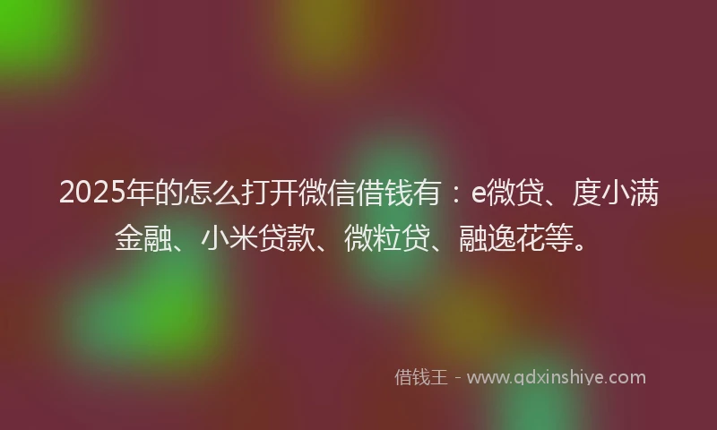 2025年的怎么打开微信借钱有：e微贷、度小满金融、小米贷款、微粒贷、融逸花等。