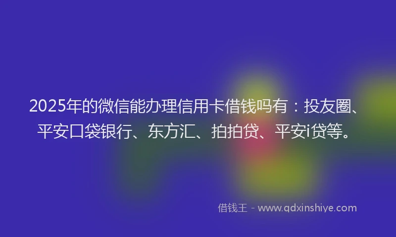 2025年的微信能办理信用卡借钱吗有：投友圈、平安口袋银行、东方汇、拍拍贷、平安i贷等。