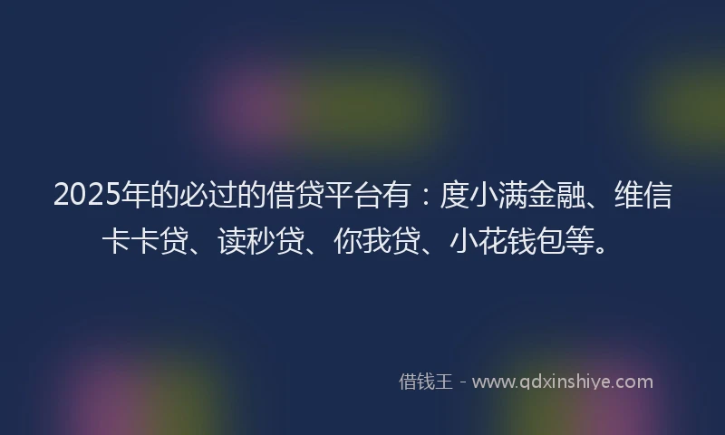 2025年的必过的借贷平台有：度小满金融、维信卡卡贷、读秒贷、你我贷、小花钱包等。