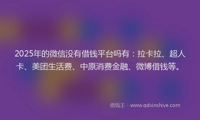 2025年的微信没有借钱平台吗有：拉卡拉、超人卡、美团生活费、中原消费金融、微博借钱等。