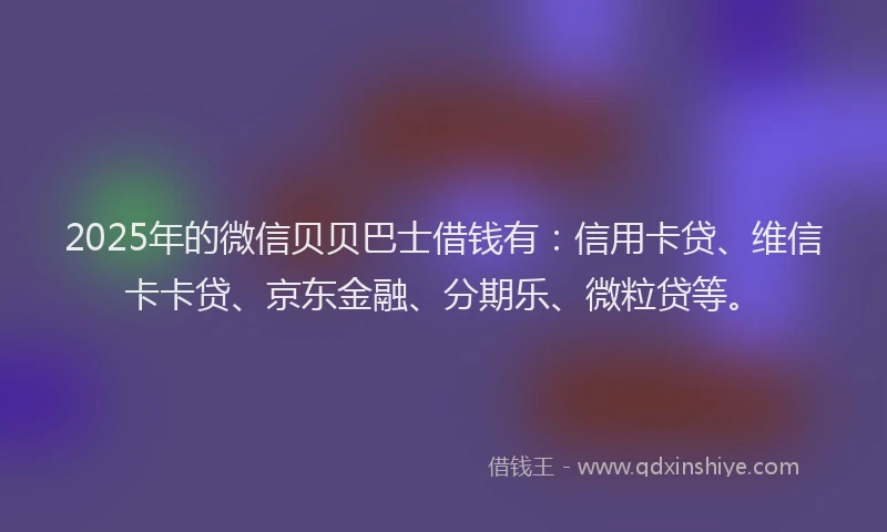 2025年的微信贝贝巴士借钱有：信用卡贷、维信卡卡贷、京东金融、分期乐、微粒贷等。