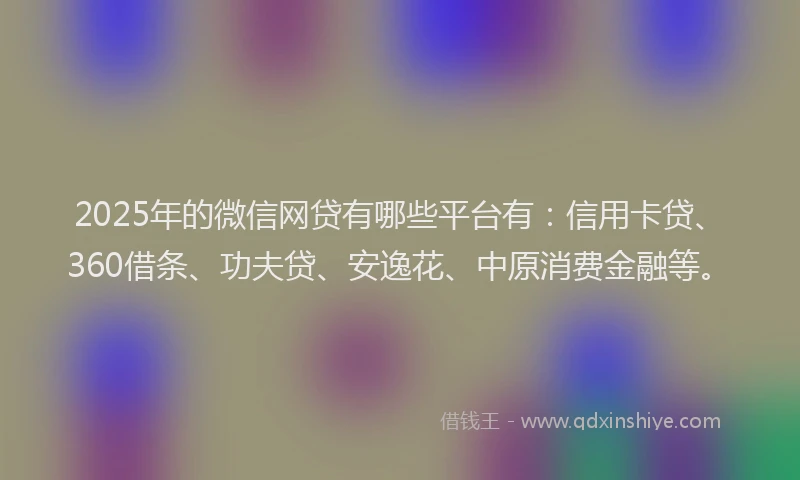 2025年的微信网贷有哪些平台有：信用卡贷、360借条、功夫贷、安逸花、中原消费金融等。