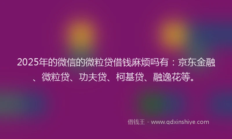 2025年的微信的微粒贷借钱麻烦吗有：京东金融、微粒贷、功夫贷、柯基贷、融逸花等。
