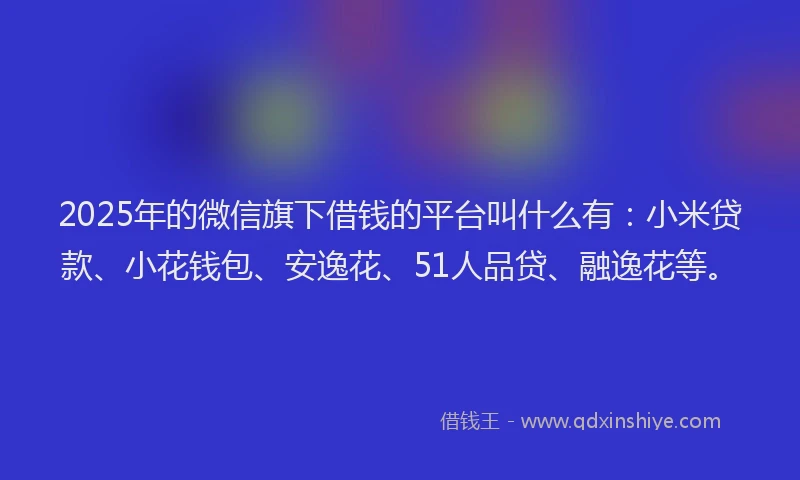 2025年的微信旗下借钱的平台叫什么有：小米贷款、小花钱包、安逸花、51人品贷、融逸花等。