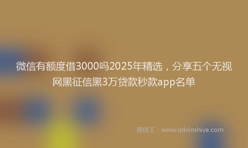 微信有额度借3000吗2025年精选，分享五个无视网黑征信黑3万贷款秒款app名单