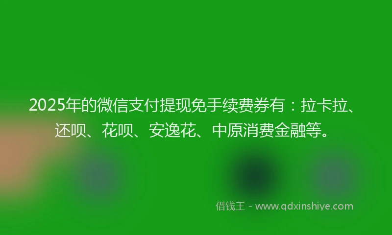 2025年的微信支付提现免手续费券有：拉卡拉、还呗、花呗、安逸花、中原消费金融等。