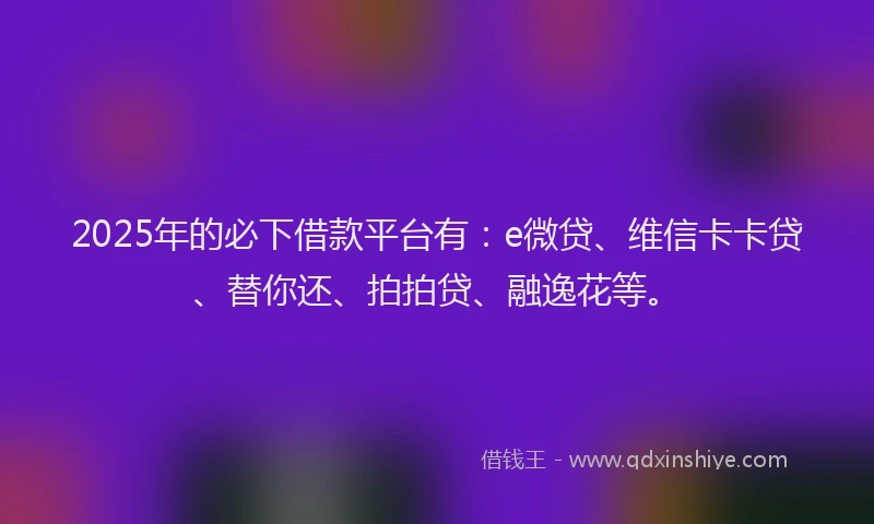 2025年的必下借款平台有：e微贷、维信卡卡贷、替你还、拍拍贷、融逸花等。