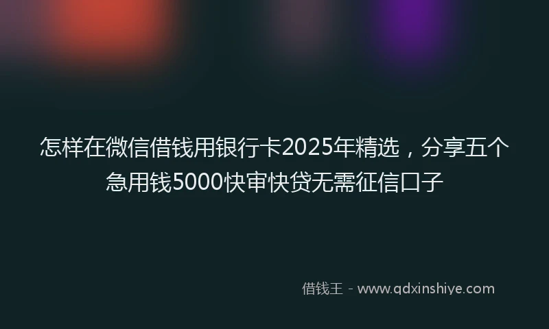 怎样在微信借钱用银行卡2025年精选，分享五个急用钱5000快审快贷无需征信口子