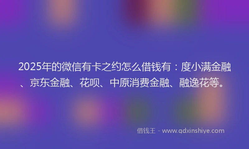 2025年的微信有卡之约怎么借钱有：度小满金融、京东金融、花呗、中原消费金融、融逸花等。