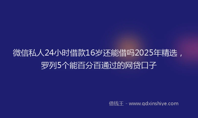 微信私人24小时借款16岁还能借吗2025年精选，罗列5个能百分百通过的网贷口子