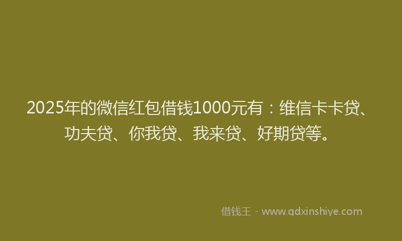 2025年的微信红包借钱1000元有：维信卡卡贷、功夫贷、你我贷、我来贷、好期贷等。