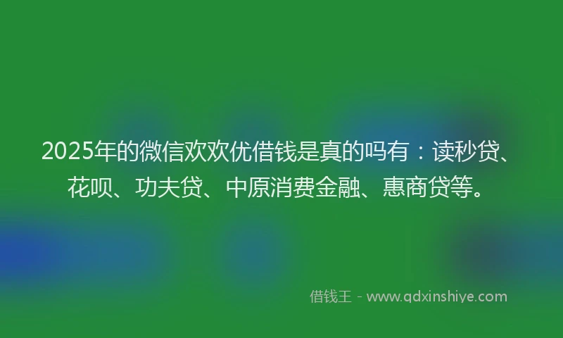 2025年的微信欢欢优借钱是真的吗有：读秒贷、花呗、功夫贷、中原消费金融、惠商贷等。