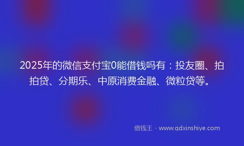 2025年的微信支付宝0能借钱吗有：投友圈、拍拍贷、分期乐、中原消费金融、微粒贷等。