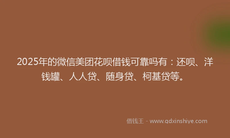2025年的微信美团花呗借钱可靠吗有：还呗、洋钱罐、人人贷、随身贷、柯基贷等。