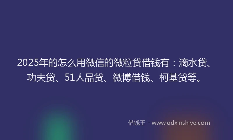 2025年的怎么用微信的微粒贷借钱有：滴水贷、功夫贷、51人品贷、微博借钱、柯基贷等。
